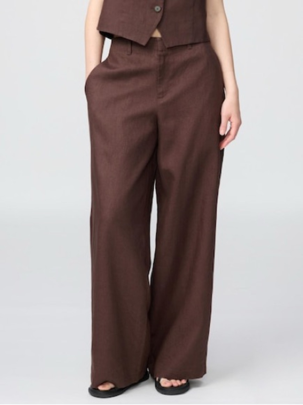 Uniqlo : C Premium Linen Pants Brown Straight Wide Leg size 2 x 27” Inseam NEW